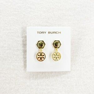 Tory Burch Hexagon Circle Logo Drop Earrings Gold OS